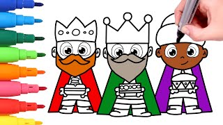 Cómo dibujar a los 3 REYES MAGOS 👑🌈 Colorear Navidad para niños [upl. by Mandych]