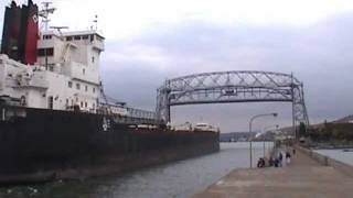 Fantastic horn blast Canadian Transport to Duluth MN lift bridge double horn salute [upl. by Siroved335]