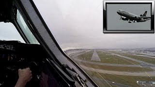 Turbulent Bad Weather Landing  MD11 Cockpit View [upl. by Olegnad]