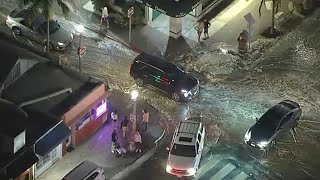 Newport Beach CA streets flooded at high tide  ABC7 [upl. by Ahsienauq568]