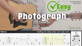 Photograph Easy Version  Ed Sheeran  Fingerstyle Guitar  TAB  Chords  Lyrics [upl. by Nylissej]