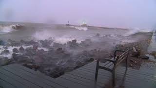 Duluth MN record storm big waves damage 102717 [upl. by Eelnayr707]