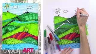 How To Draw a LandscapeArt Lesson For Kids [upl. by Ahsienat]